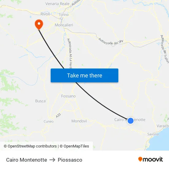 Cairo Montenotte to Piossasco map