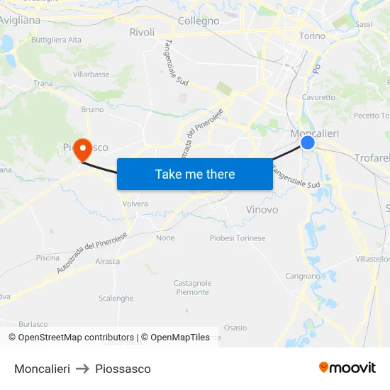 Moncalieri to Piossasco map