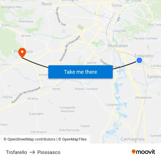 Trofarello to Piossasco map