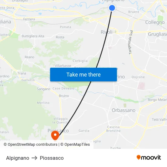 Alpignano to Piossasco map