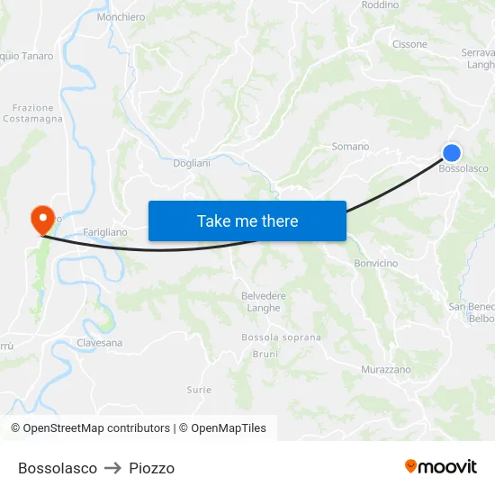 Bossolasco to Piozzo map