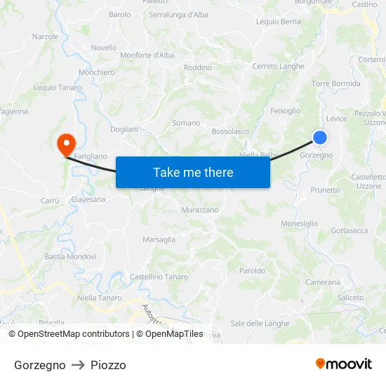 Gorzegno to Piozzo map
