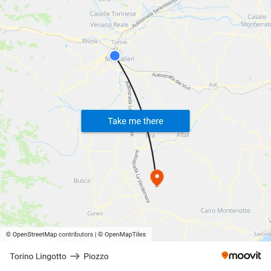 Turin Lingotto to Piozzo map