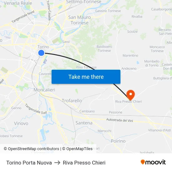 Turin Porta Nuova to Riva Near Chieri map