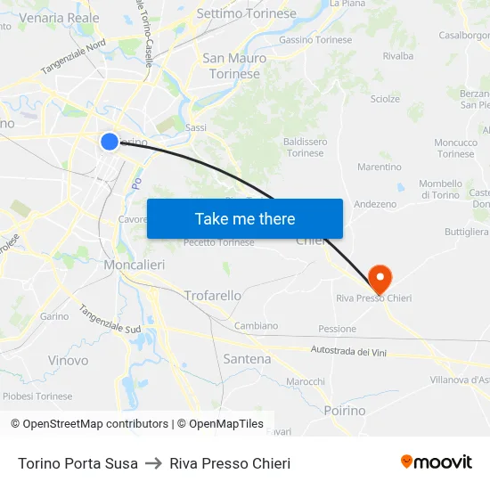Turin Porta Susa to Riva Near Chieri map