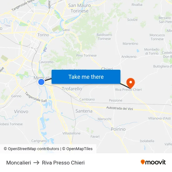 Moncalieri to Riva Near Chieri map