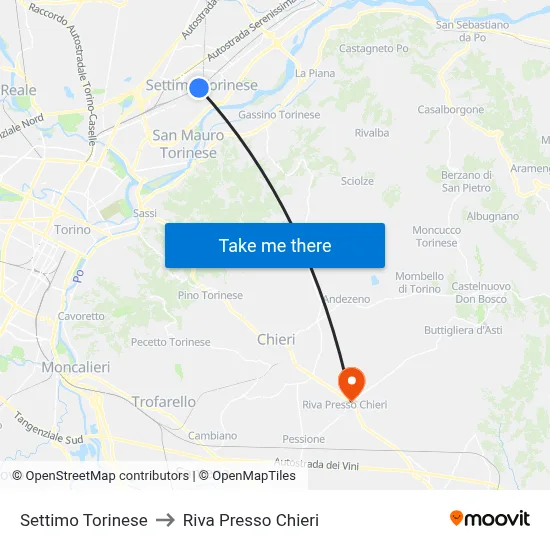 Settimo Torinese to Riva Near Chieri map