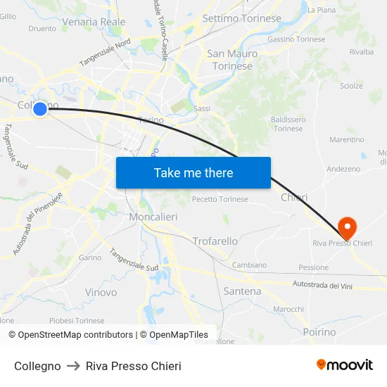 Collegno to Riva Near Chieri map