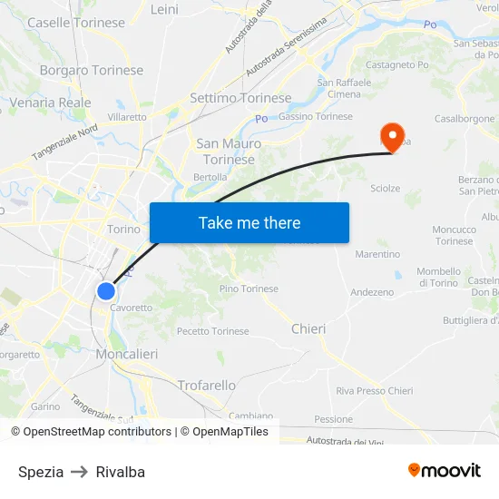 Spezia to Rivalba map