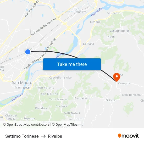 Settimo Torinese to Rivalba map