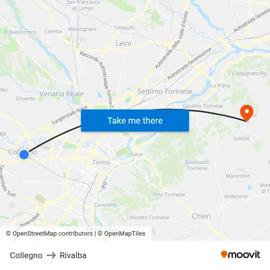Collegno to Rivalba map