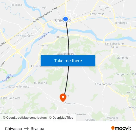 Chivasso to Rivalba map