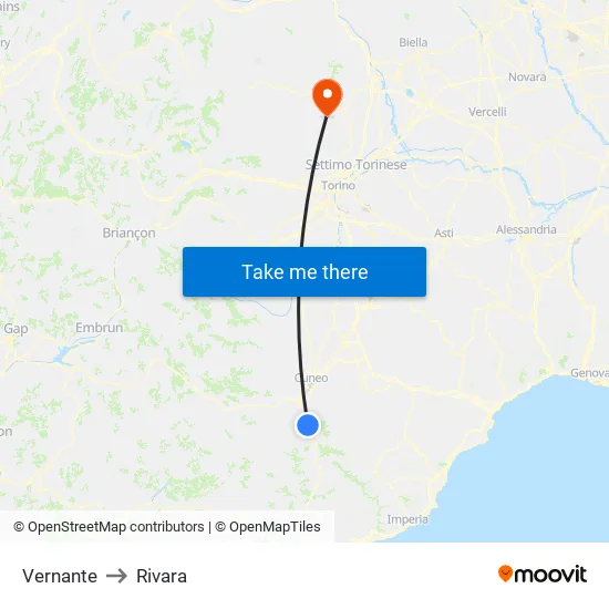 Vernante to Rivara map