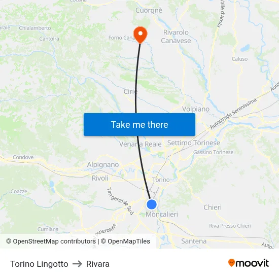 Turin Lingotto to Rivara map