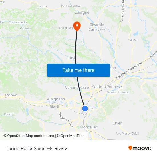 Turin Porta Susa to Rivara map