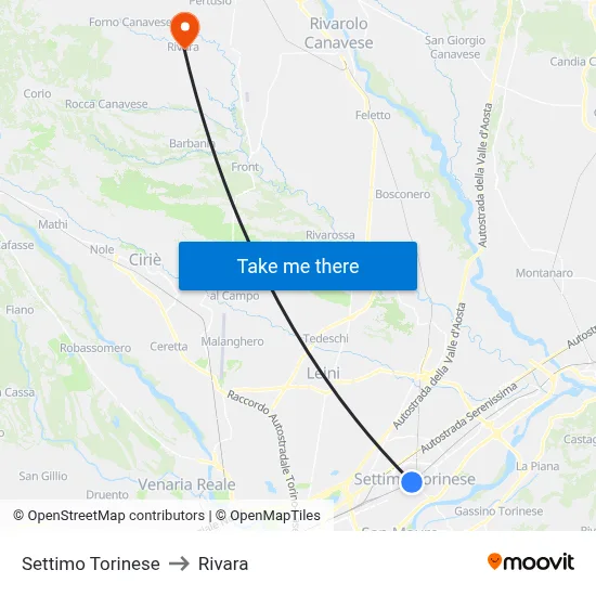Settimo Torinese to Rivara map