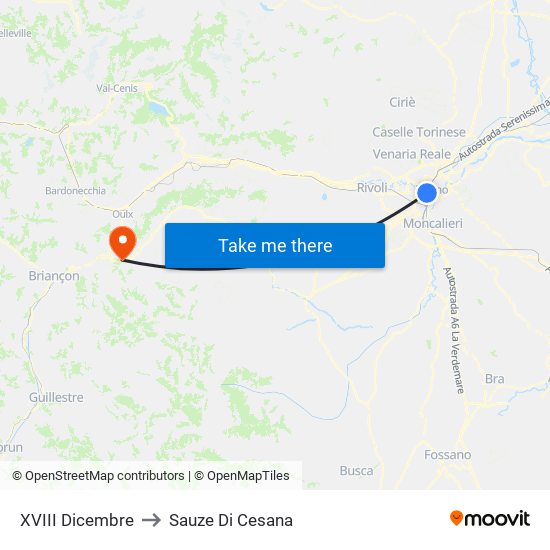 XVIII Dicembre to Sauze Di Cesana map