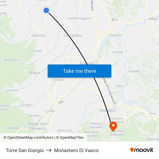 Torre San Giorgio to Monastero Di Vasco map