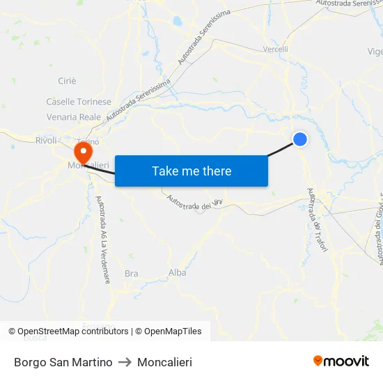 Borgo San Martino to Moncalieri map