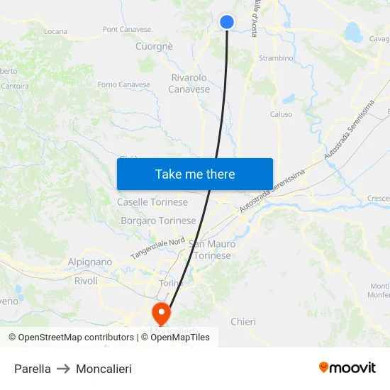 Parella to Moncalieri map