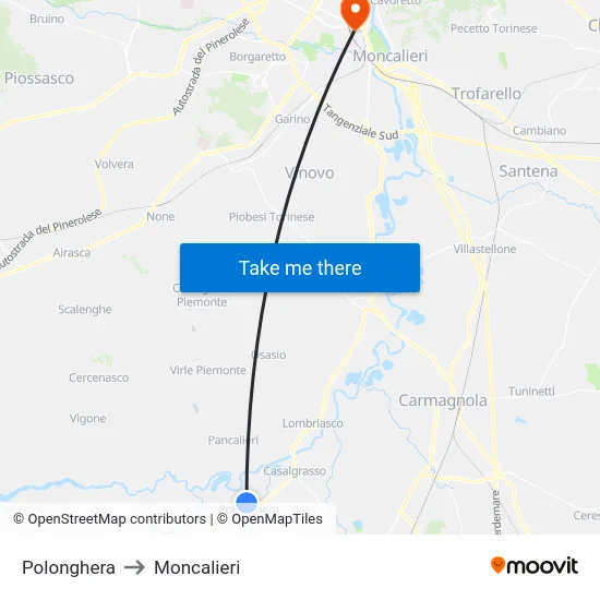 Polonghera to Moncalieri map