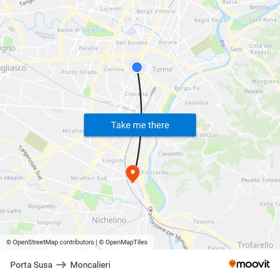 Porta Susa to Moncalieri map