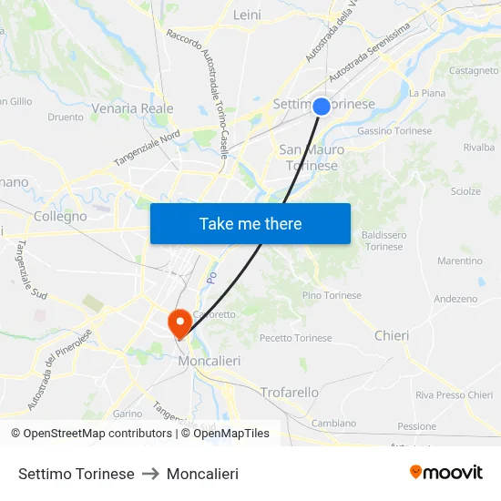 Settimo Torinese to Moncalieri map