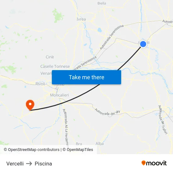 Vercelli to Swimming Pool map