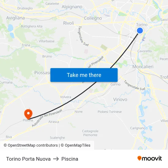 Turin Porta Nuova to Swimming Pool map