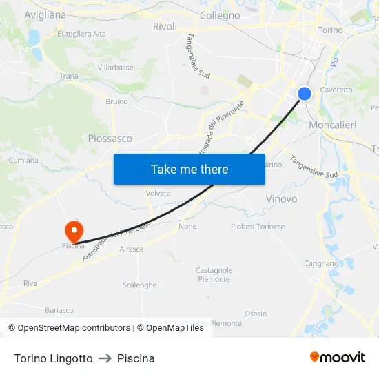 Turin Lingotto to Swimming Pool map