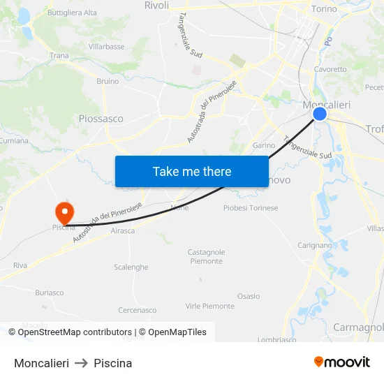 Moncalieri to Swimming Pool map