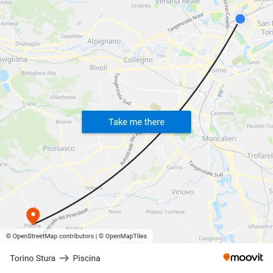 Turin Stura to Swimming Pool map