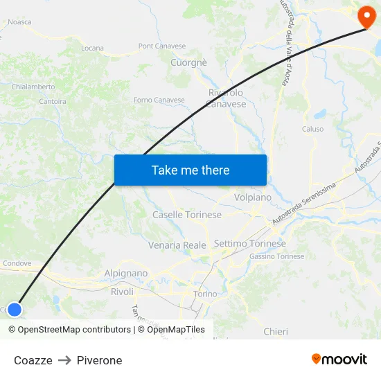 Coazze to Piverone map
