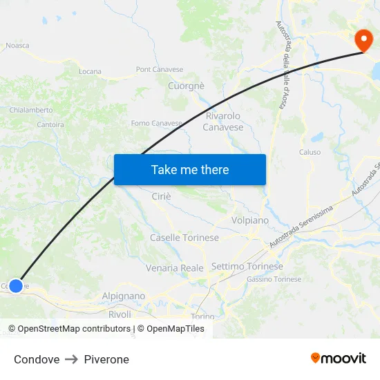 Condove to Piverone map