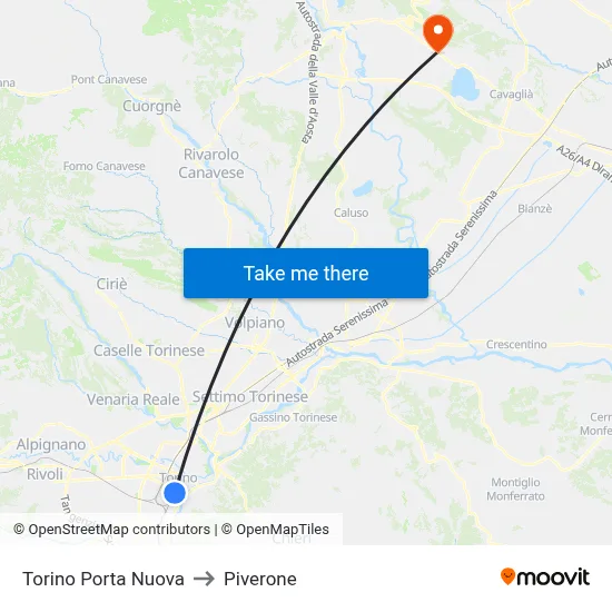 Turin Porta Nuova to Piverone map