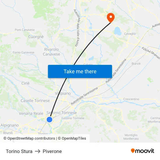 Turin Stura to Piverone map