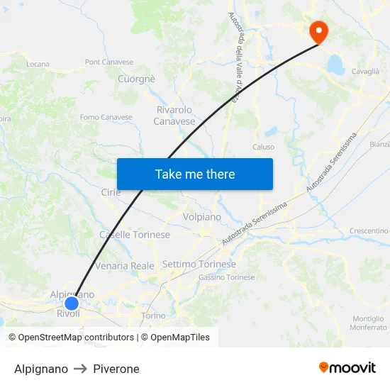 Alpignano to Piverone map