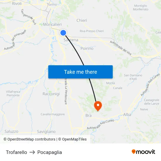 Trofarello to Pocapaglia map