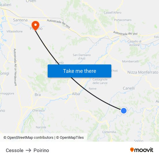 Cessole to Poirino map