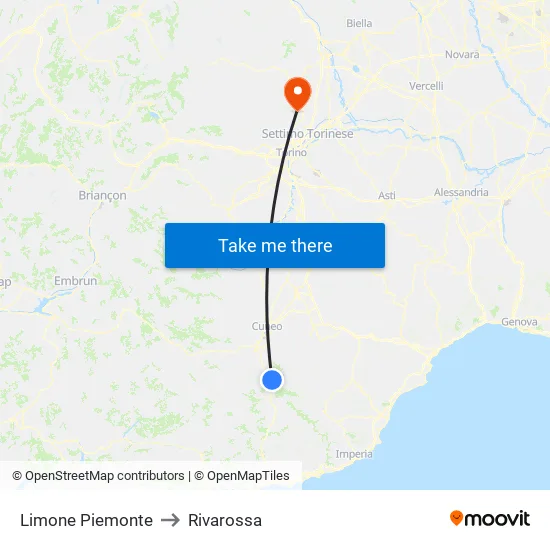 Limone Piemonte to Rivarossa map
