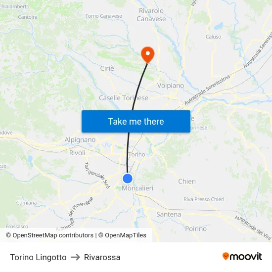 Turin Lingotto to Rivarossa map