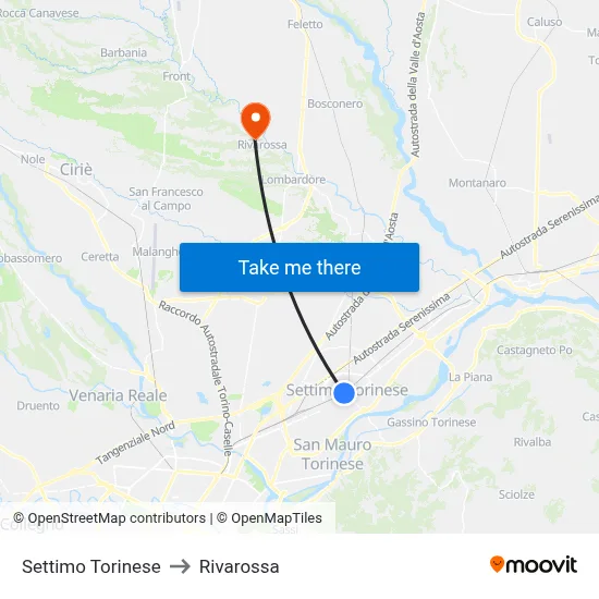 Settimo Torinese to Rivarossa map