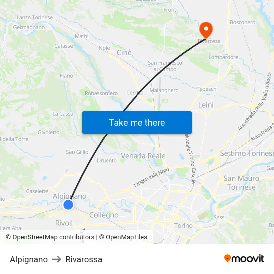 Alpignano to Rivarossa map