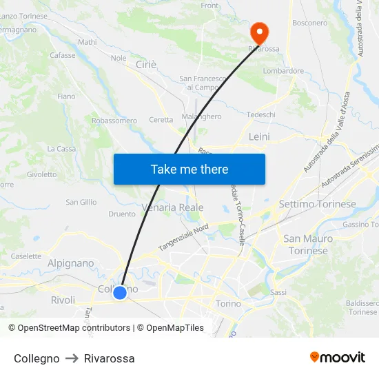 Collegno to Rivarossa map