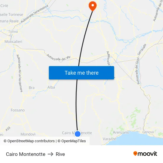 Cairo Montenotte to Rive map