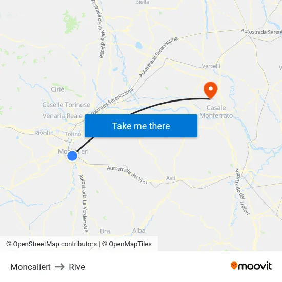 Moncalieri to Rive map