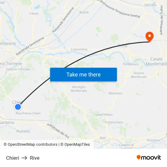 Chieri to Rive map