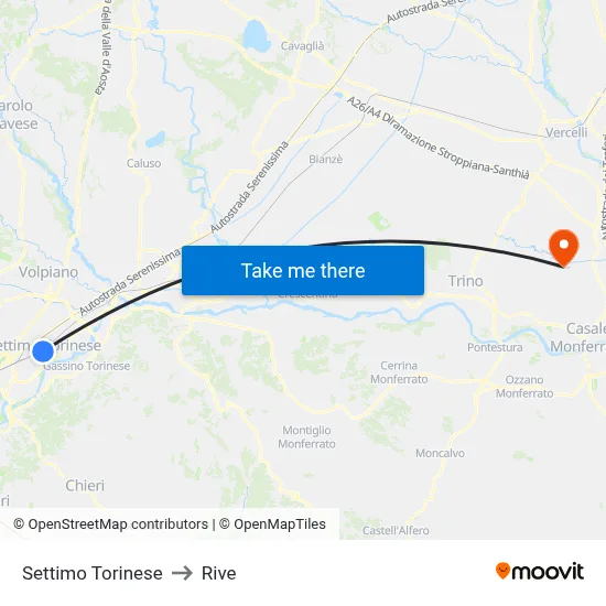 Settimo Torinese to Rive map