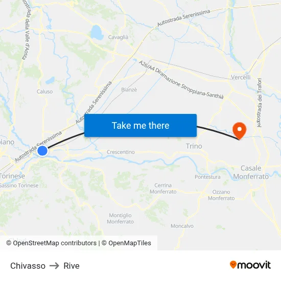 Chivasso to Rive map
