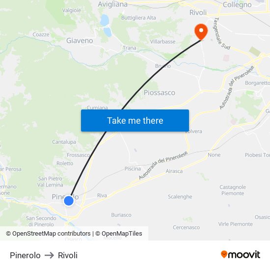 Pinerolo to Rivoli map